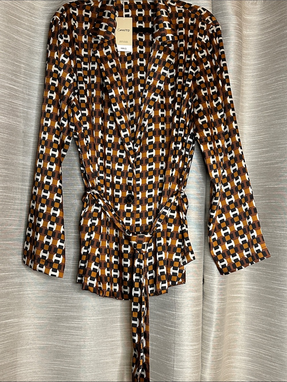 Mango Satin Geometric Wrap blazer/blouse